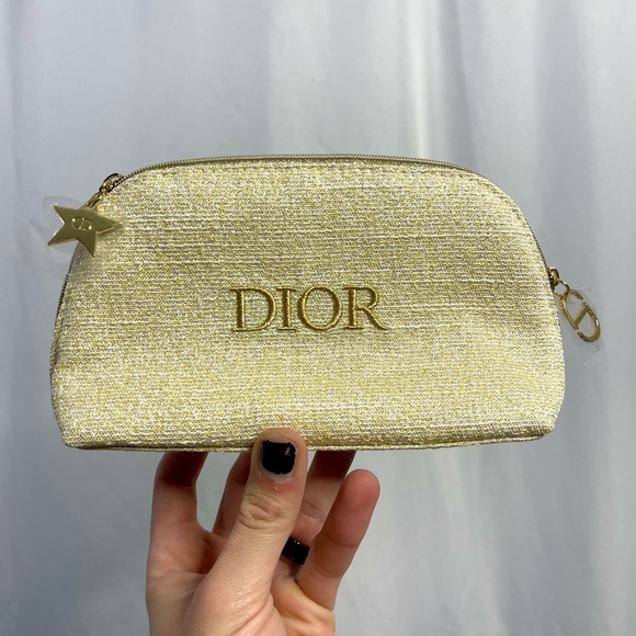 NWOT Dior Beauty | mini metallic white-gold canvas travel cosmetic/makeup pouch - Picture 1 of 7